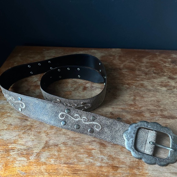 Avignon Vintage Boho Embroidered Studded Leather Belt Size Large
